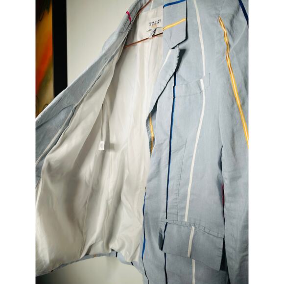 DEREK LAM 10 CROSBY Blue Striped Colors One Button Front Blazer Coat Size 6 - Picture 11 of 12